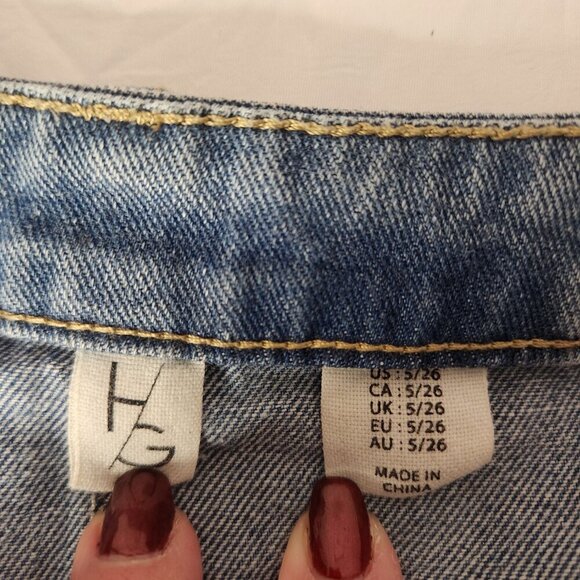 Happily Grey Skirt Blue Denim Long Front Slit Midi Raw Hem Straight Size 5 - Picture 8 of 11